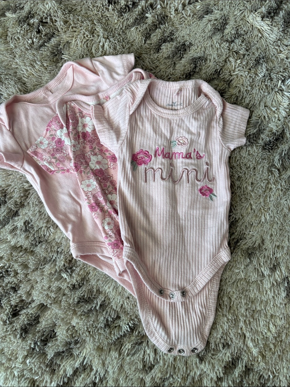 Mama's Mini Pink Ribbed Baby One-Piece Bodysuit - 3 Pack Style